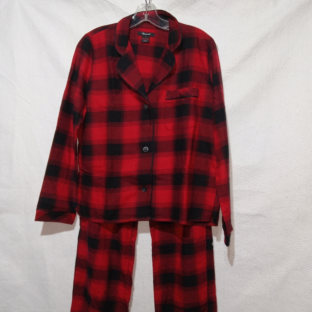 Madewell Women's Pajama Pant Set Size Small Red and Black Check Pajama Set
